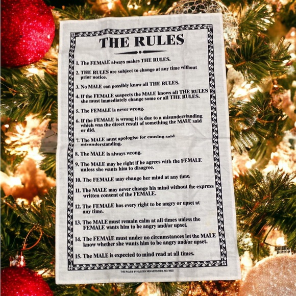 “The Woman Always makes the Rules.” Linen Tea Towel NWT Cream/Black - Picture 8 of 9